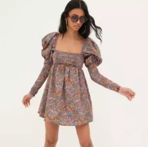 For Love & Lemons Dress Women Sz XS Brittany Puff Sleeve Mini Open Tie Back - Picture 1 of 8