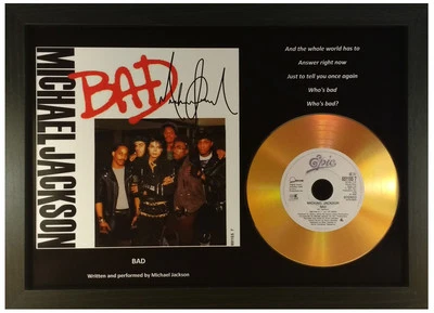 MICHAEL JACKSON 'BAD' SIGNED GOLD CD DISC DISPLAY COLLECTABLE MEMORABILIA GIFT