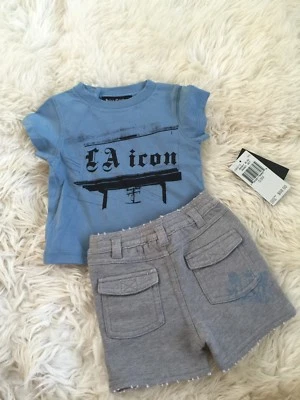 Новый с ярлыками Juicy Couture младенца мальчика Moody синий серый рубашка и шорты комплект 0-3 М - Изображение 1 из 4