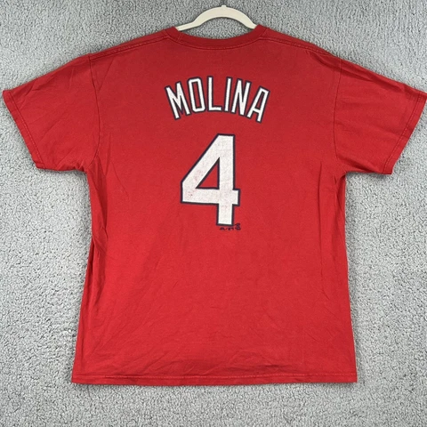 Yadier Molina #4 Shirt Mens Large St Louis Cardinals Double-Sided Majestic MLB Cover