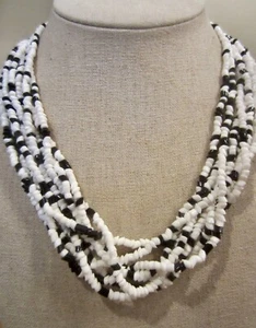 Black & White Multi Strand Glass Seed Bead Necklace Chunky Statement 18" - Foto 1 di 2