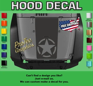 Hood Decal Fits Jeep Wrangler H-113 - Blackout (Army Star) - Picture 1 of 3