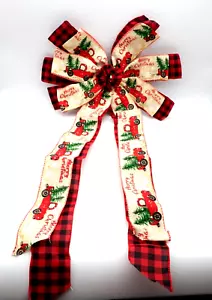Large Christmas Bows for Wreath Buffalo Plaid Xmas Tree Topper Ornament - Picture 1 of 7