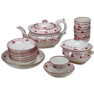 Sunderland 21pc Pearlware Pink Lustre Tea Set London Shape Pot England Antique  - Picture 1 of 10