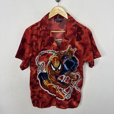 2002 Marvel Spider-Man Shirt S Graphic Red Comic Button Up VTG Flawed Rare - Image 1 of 4