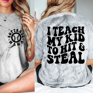 Comfort Color Blast Tee, I Teach My Kid To Hit And Steal Tee , Softball Tee - Picture 1 of 11