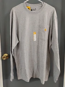 Camiseta Carhartt Para Hombre Gris Mediana Manga Larga Calce Suelto Peso Pesado Bolsillo Logo - Imagen 1 de 10