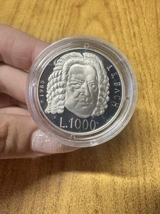 Coin San Marino 1000 Livres 1985 J.S.BACH Silver Proof Sm - Imagen 1 de 2