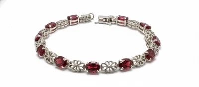 Gorgeous Ruby Gemstone Chain Bracelet 925 Sterling Silver For Women - Image 1 of 4