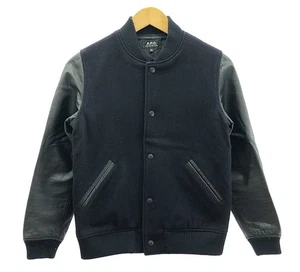A.P.C. Varsity Jacket S Wool Leather Sleeve Stadium Jacket XS Navy/Black - USED - Picture 1 of 9