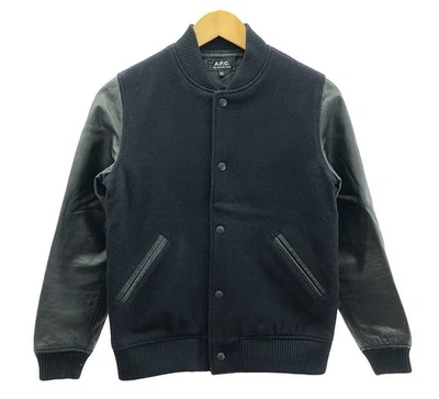 A.P.C. Varsity Jacket S Wool Leather Sleeve Stadium Jacket XS Navy/Black - USED - Image 1 of 4