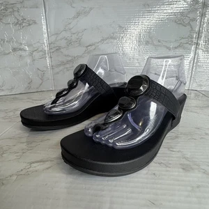 Aetrex Sandals Womens Size 10 Black Elyse Wedge Thong Jeweled Comfort FW170W - Picture 1 of 10