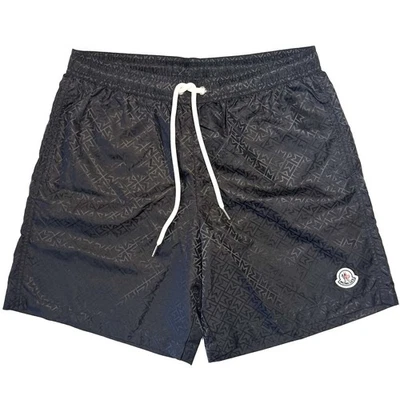 MONCLER Mens Satin Jacquard Logo Swim Trunks Shorts Black M (MSRP $530) — 第 1/4 张图片