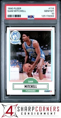 1990 FLEER #114 SAM MITCHELL RC TIMBERWOLVES PSA 10 - Image 1 of 3