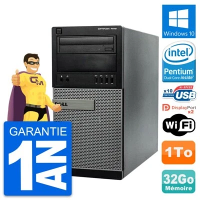 PC tour DELL 7010 Intel Pentium G2020 RAM 32Go Disco Duro 1To Windows 10 Wifi - Imagen 1 de 4