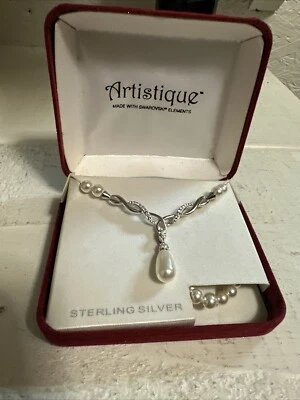 ARTISTIQUE Sterling Silver Simulated Pearl & Crystal Y Necklace - 18 in. - $250 - Image 1 of 4