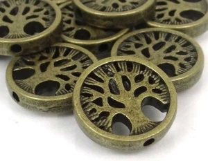 4 antiche monete albero della vita albero della foresta peltro bronzo perline rotonde piatte 18 mm  - Foto 1 di 3