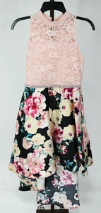 Girls Pink Floral Lace Bodice Sleeveless High Low Dress Size 16 NEW - Picture 1 of 3