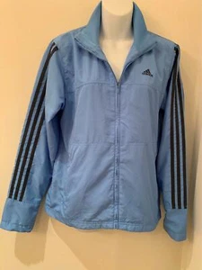 Vintage Adidas Baby Blue Track Jacket windbreaker lightweight Women 3 stripes M - Picture 1 of 9