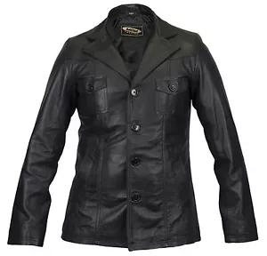 Blazer hombre cuero de cordero suave, corte tallado, negro - Imagen 1 de 3