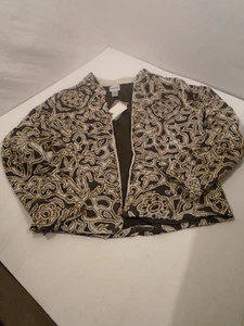 NEW W TAGS CHICO'S JACKET SZ 1, Beaded Net Scroll Marcel Jacket Fudge /Chino - Picture 1 of 3