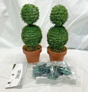 Mesa pequeña interior imitación verde bola árboles topiarios, 8,5" de alto, juego de 2 con luz - Imagen 1 de 5