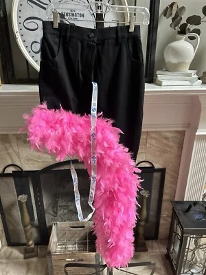 NEW UCHE asymmetrical black denim skirt with pink feather detail  S / Waist 28" - Image 1 of 4