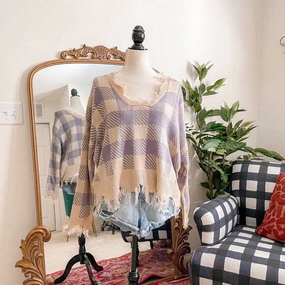 Just Polly Frayed Distressed Checkered 