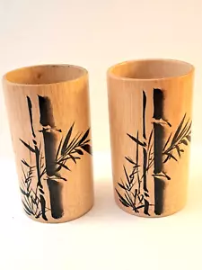 Vintage Bamboo Pencil Cups Mid-Century Modern 4.75" - Picture 1 of 5