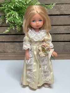 Vintage Ginny Vogue Doll 1977 Blonde Blue Eyes Yellow Dress Lace Flower Bouquet - Picture 1 of 6