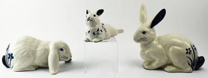 Lot of 3 Vintage Dedham Porcelain Rabbit Figurines - 12" 11" 9.5" - Picture 1 of 12