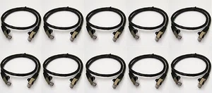 10x 2Ft CAT6 SSTP Double Shielded Gigabit Ethernet RJ45 Patch Cable Lot Black - Picture 1 of 2