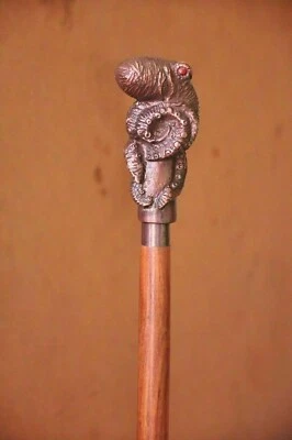 Bastón de madera plegable para caminar bastón vintage aluminio pulpo cabeza mango nuevo Foto 1 de 4