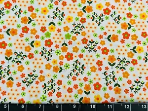 Tina Scrap 9”x21” Vintage Retro Flower Garden Orange Daisy Bouquet COTTON Fabric - Picture 1 of 1