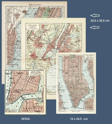 New York 3 Antique Maps from c. 1900. 2 Large, 1 Small - Image 1 of 4