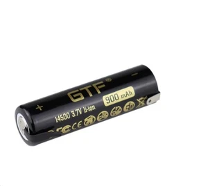 Batteria ricaricabile GTF 14500 900 mAh 3.7V litio con lamelle saldabili rasoi - Foto 1 di 2