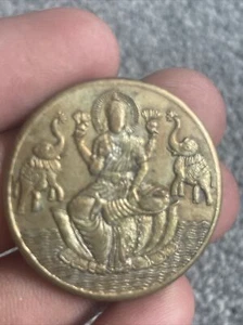 Silver Plated Shiri Lakshmi Ganesh Ji Hindu Luck Pot Old Temple Token Coin T214 - Picture 1 of 4