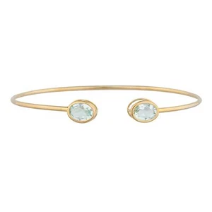 14Kt Gold Aquamarine Oval Bezel Bangle Bracelet - Picture 1 of 8