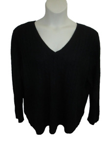 Ralph Lauren 100% Cashmere Black Cable Knit V-neck V-Back Sweater May fit 1X 2X
