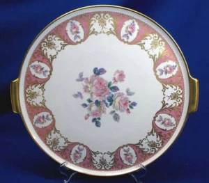 KAISER PORCELAIN W. GERMANY HANDLED 13.75"DIA CHARGER / TRAY PINK ROSES - Picture 1 of 4