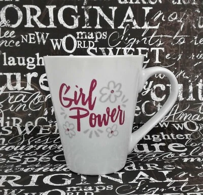 Taza/café MSRF Design Studio blanca, rosa/roja "GIRL POWER" con flores grises  Foto 1 de 4