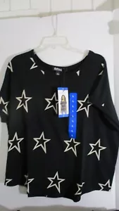 TOP CAMISA BÚFALO~Negra con Estrellas LIGERA SUPER SUAVE SS~Mujer Grande~NUEVA CON ETIQUETAS - Imagen 1 de 3