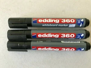 Three Black Edding 360 Whiteboard Markers - Picture 1 of 4
