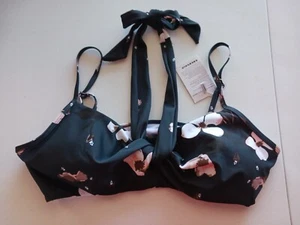 Cocoship Bikini-Oberteil Größe 12 Krawatte Rücken schwarz Blumenmuster Neckholder Stil Neu mit Etikett - Bild 1 von 4