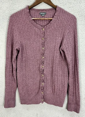 Eddie Bauer Women M Purple Cable Knit Button Cardigan Sweater Cottagecore Preppy - Image 1 of 4