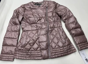 NWT $150 Via Spiga Women's Moto Packable Down Jacket Rosewood S - Picture 1 of 11