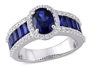 4.72 Carat (ctw) Lab-Created Blue & White Sapphire Halo Ring in Sterling Silver - Picture 1 of 5