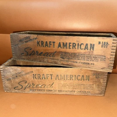 2 Vintage Kraft American Cheese Spread Wooden 3 Lbs Box Wood Advertising Decor - Image 1 of 4