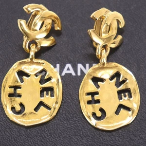 CHANEL Used CC Logos Swing Earrings Gold Clip-On Vintage Authentic #EH697 - Picture 1 of 11