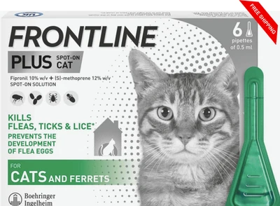 FRONTLINE Plus Flea & Tick Treatment for Cats and Ferrets - 6 Pipettes